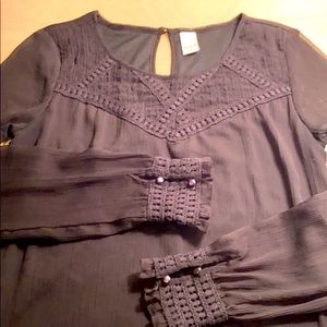 Vila Sheer Black Long Sleeve w/Back Closure EUC